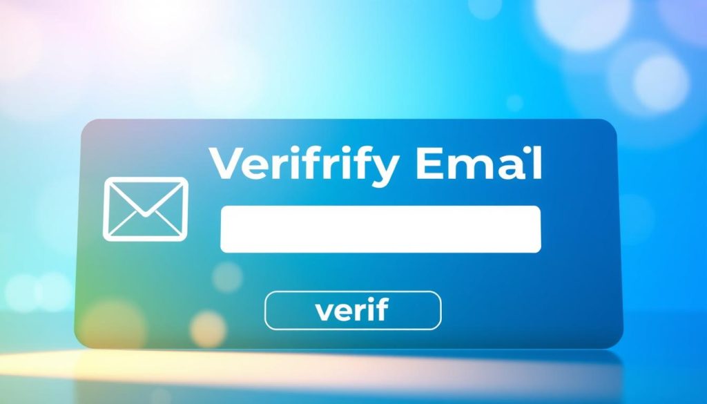 A bright, digital email verification screen with a clean, minimalist interface. The foreground features a large email icon and the text "Verify Email" in a bold, modern font. The middle ground showcases a simple input field for the user to enter their email address, with a prominent "Verify" button below. The background is a soft, gradient blue hue, evoking a sense of trust and professionalism. Subtle glowing effects and light reflections add depth and vibrancy to the scene, creating an inviting and user-friendly atmosphere for the viewer.