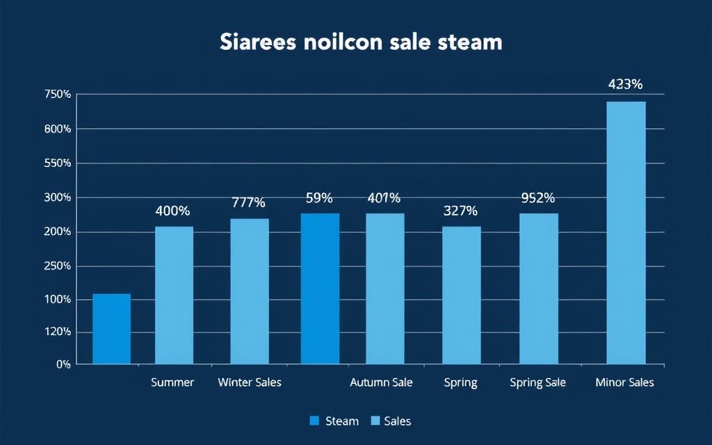 Steam打折力度最大的时间对比图，展示不同促销活动的折扣百分比
