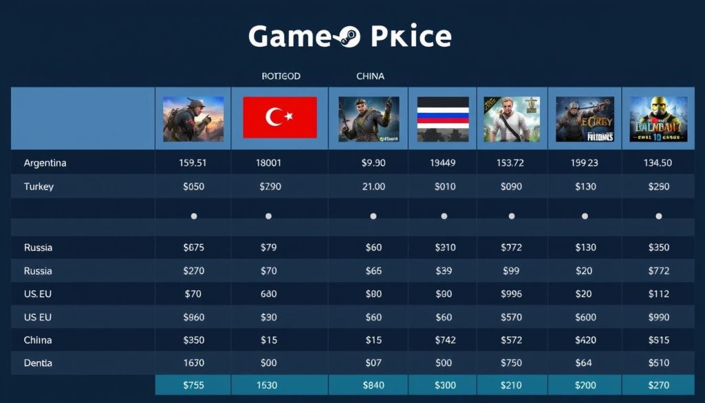 不同区域Steam游戏价格对比图表