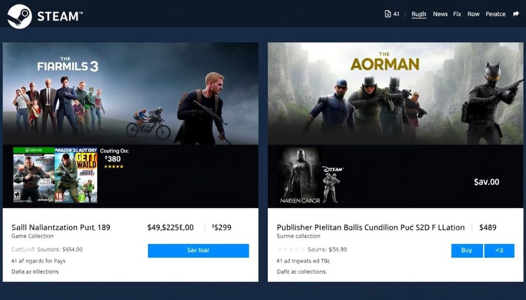 Steam捆绑包优惠页面，展示多款游戏组合折扣