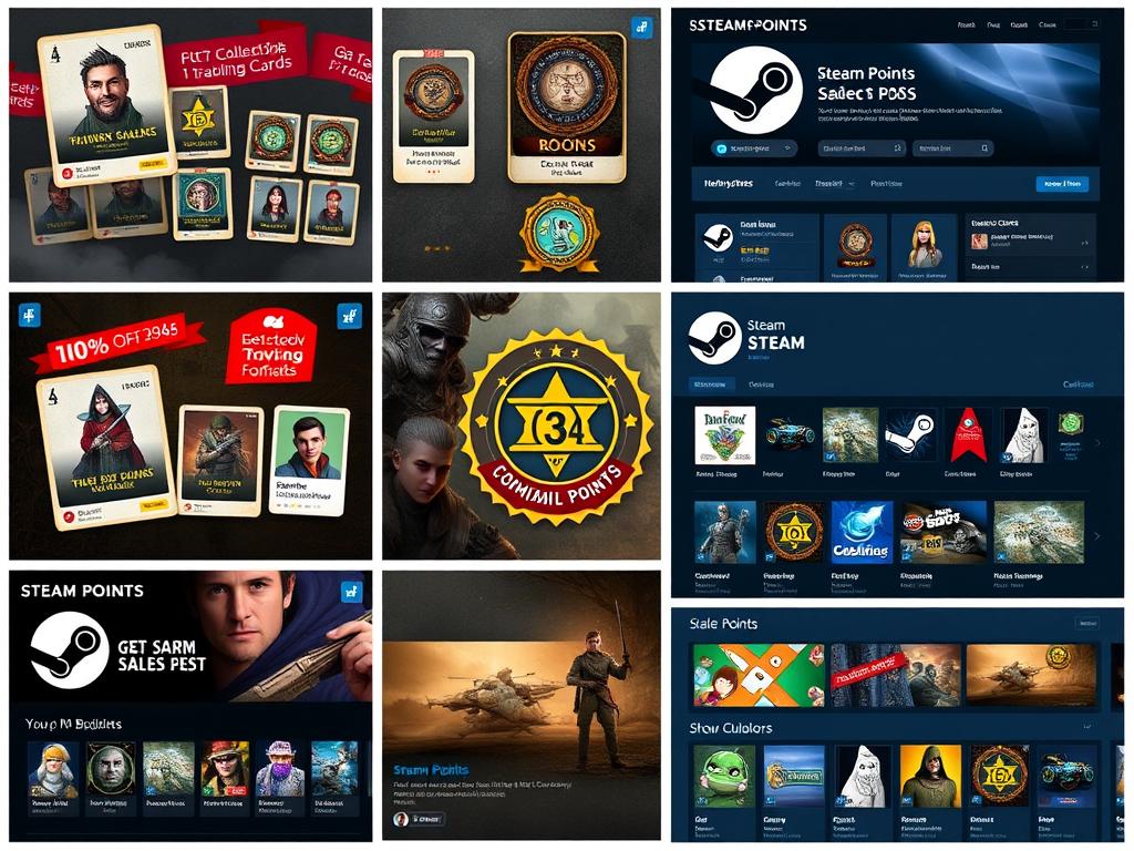 Steam社区活动与收藏品展示，包括徽章、贴纸和点数商店
