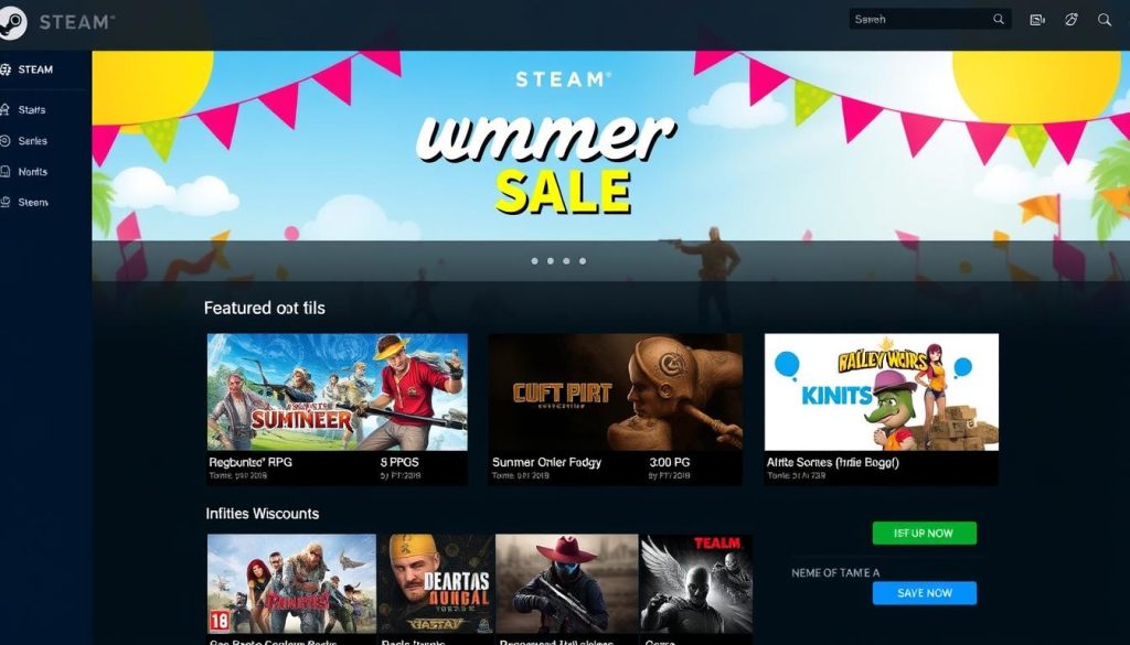 Steam夏季特卖活动页面，展示多种类型游戏的Steam游戏折扣对比